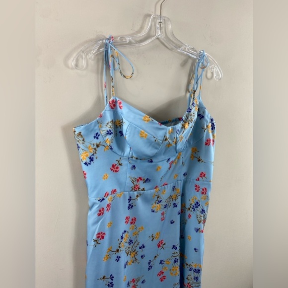 Cider‎ Spaghetti Strap Blue Floral Pattern High Slit Midi Dress Sz XL - Picture 3 of 13